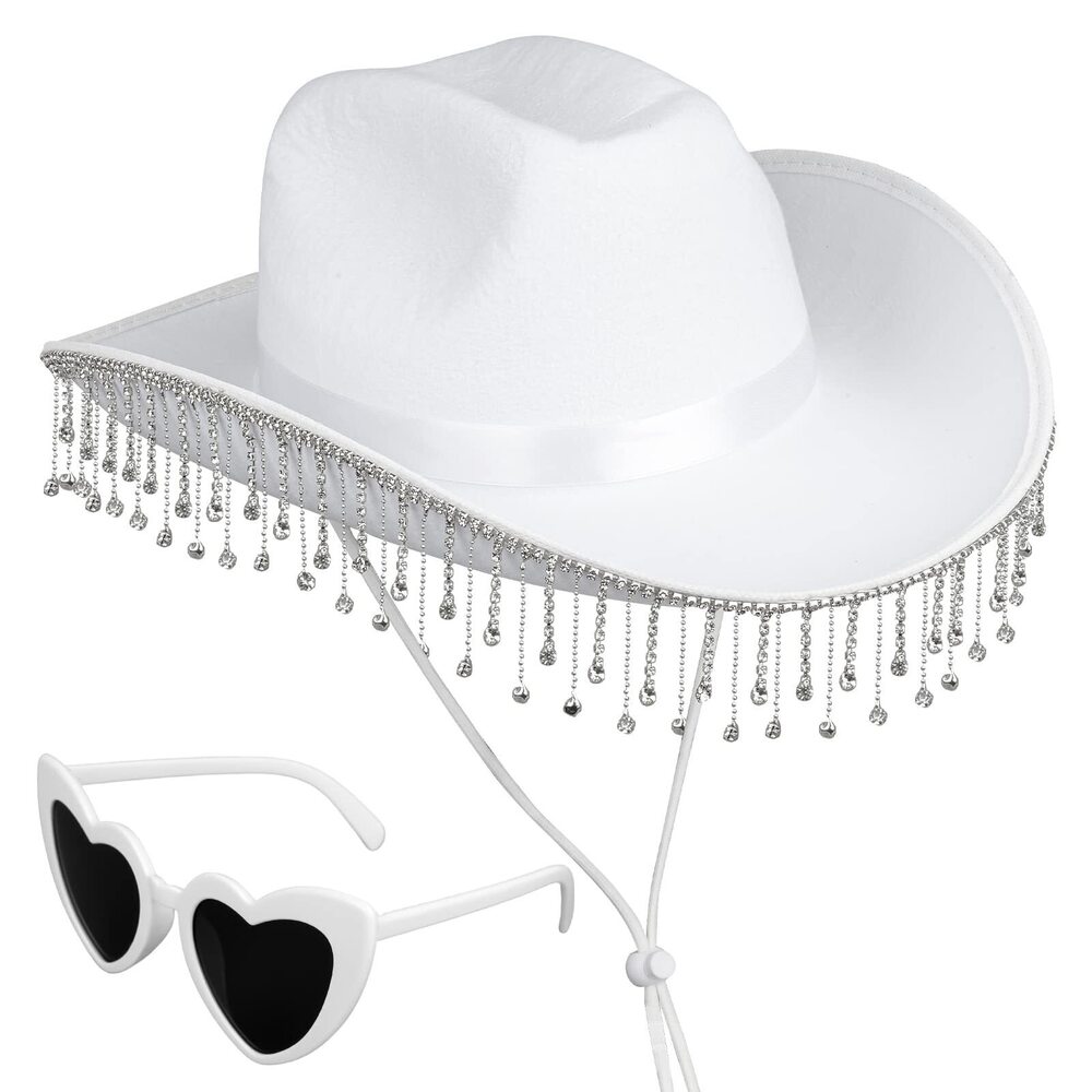 9931 Western Cowboy Hat With Fringes White Bridal Cowgirl